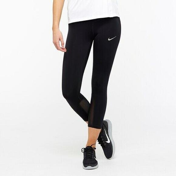 Nike Dri-Fit Black Power Epic Run Crop Leggings Pocket Reflective 831631-010 - Picture 1 of 11